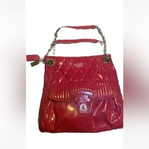 Coach Glossy Pink Quilted Poppy Patent Leather Shoulder Handbag